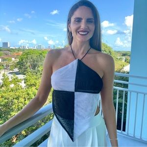 Crop Top is made from a sheer mesh fabrication and  a bold geometric